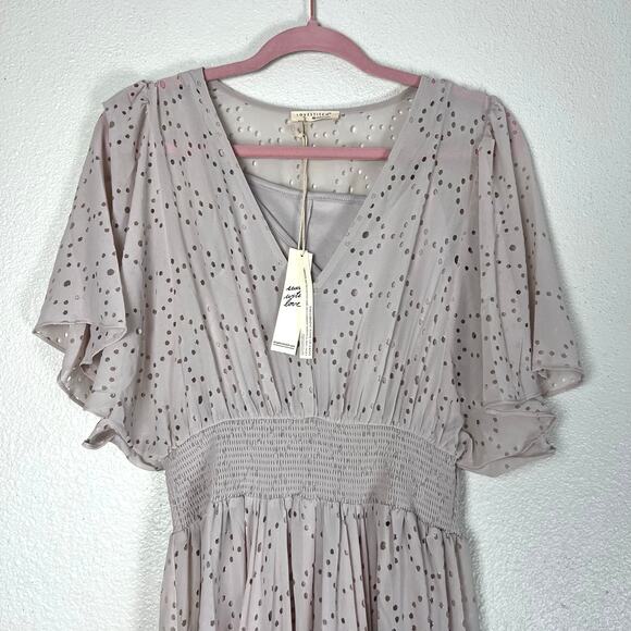 It’s All Love Chiffon Maxi Dress Medium – Boho Resort Laser-Cut Metallic Detail - Picture 4 of 12